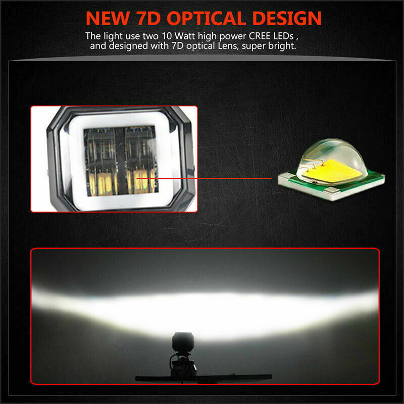 3inch LED Work Light Bar Spot Driving Fog Pods DRL Red Halo Offroad 4WD ATV SUV