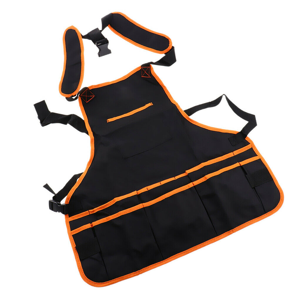 Multifunctional Oxford Cloth Work Apron with Pockets Men Women Black+Orange