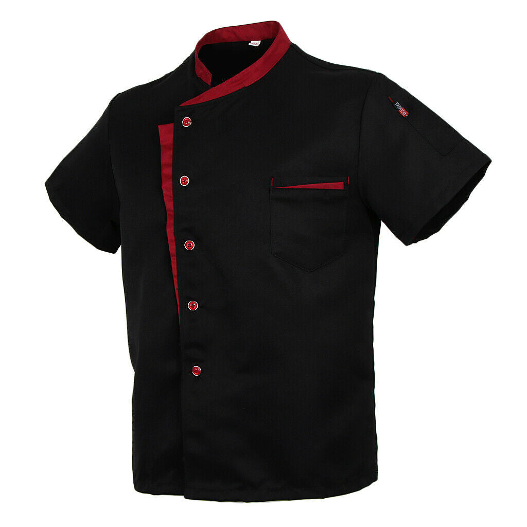 Unisex Chef Jacket Coat Short Sleeves Shirt Hotel Kitchen Uniform Black