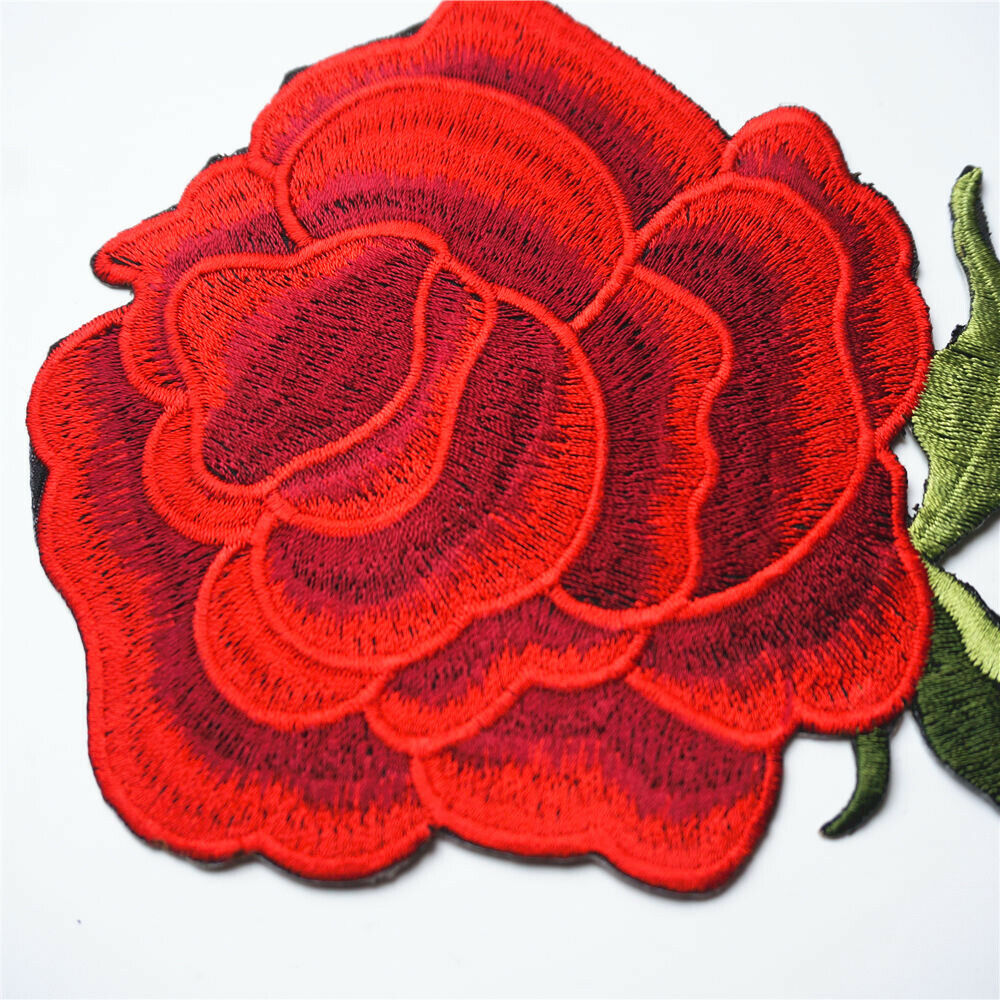 Rose Flower Embroidered Patches Sew Iron on Applique Clothing Adhesive Badge DIY