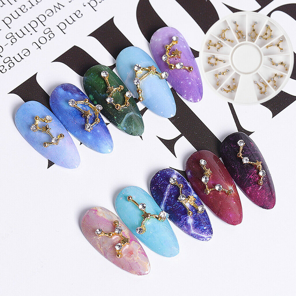 12x Nail Art Decoration Golden Shiny Constellations Natural Nails Jewelry