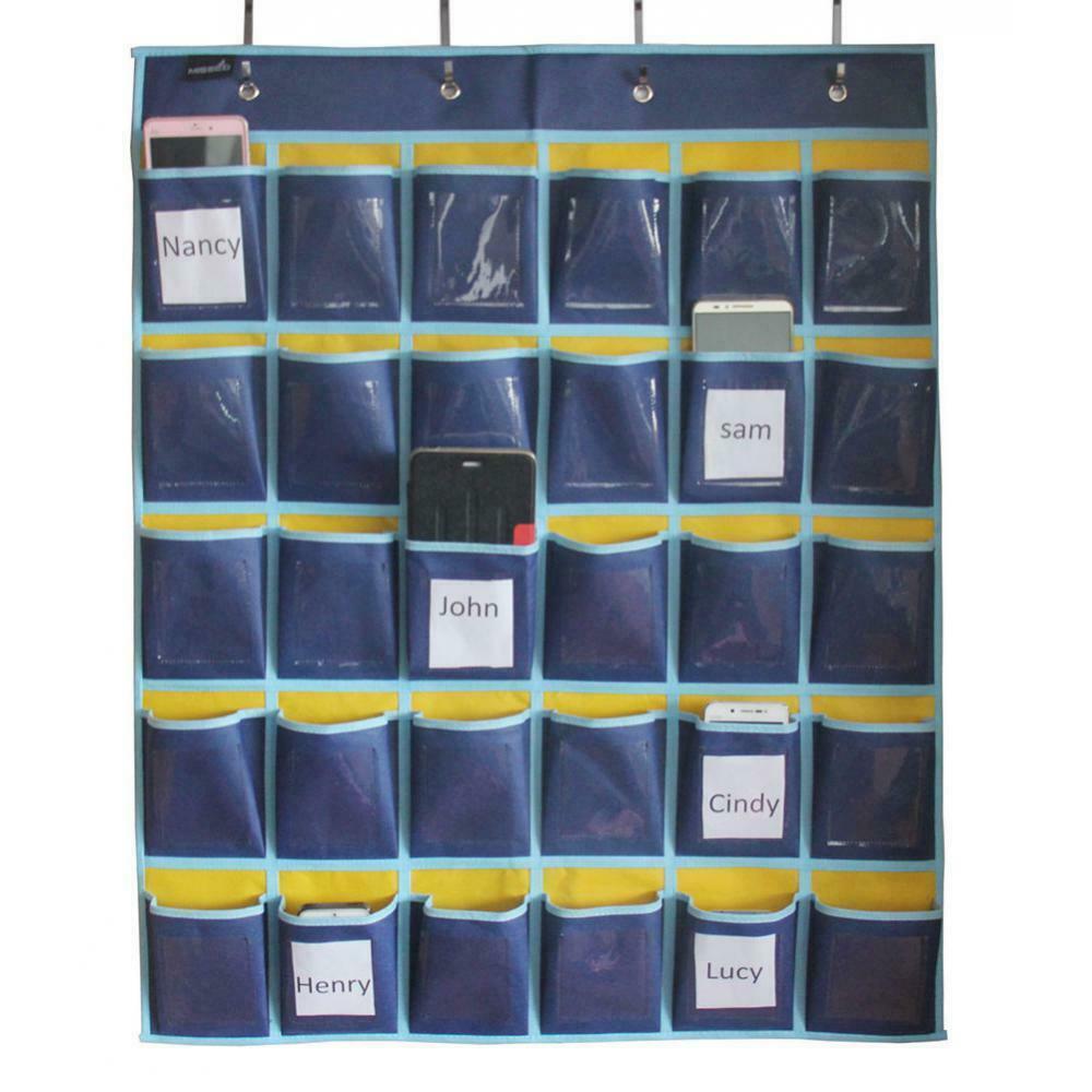 Hanging Organizer Pocket Chart for Cell Phones Business Cards Holder Blue