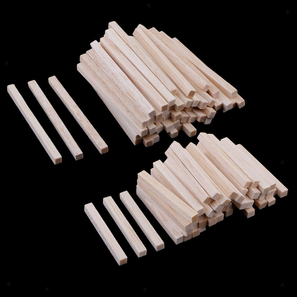 100 Pack Balsa Wood Shapes Square Wooden Dowel Rod DIY Modelling Hobbies