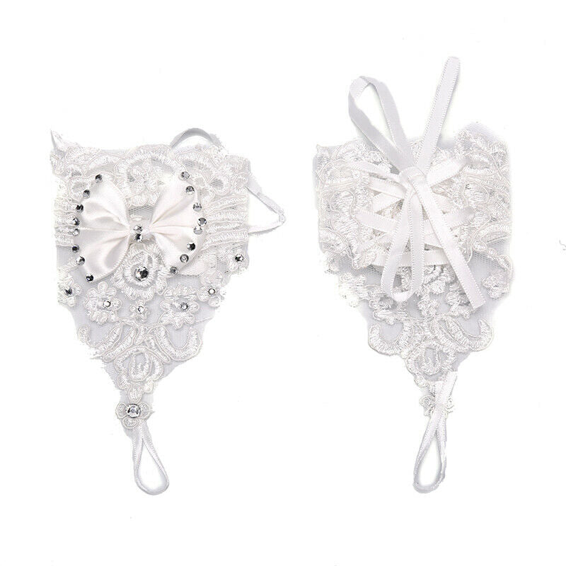 Short Lace Floral Rhinestone Bowknot Fingerless Wedding Party Bridal Glov.l8
