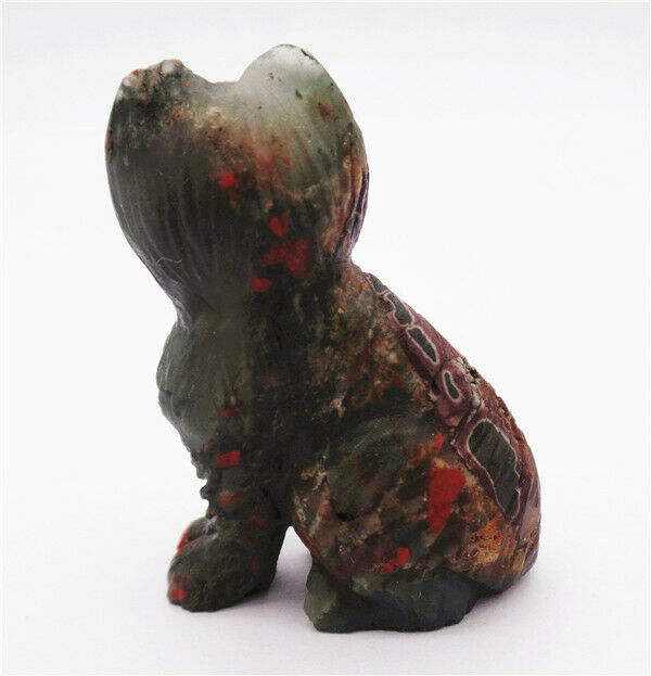 48x32x20mm Natural Africa Bloodstone Carved Cat Decoration Statue Decor HH7659