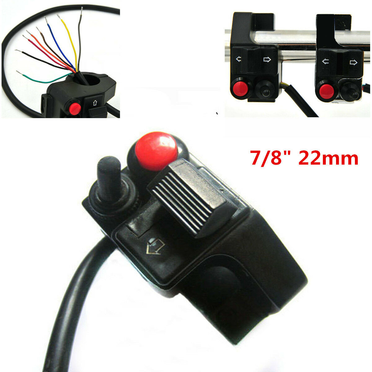 7/8" 22mm Aluminum Motorcycle Handlebar Horn Beam Turn Push Switch