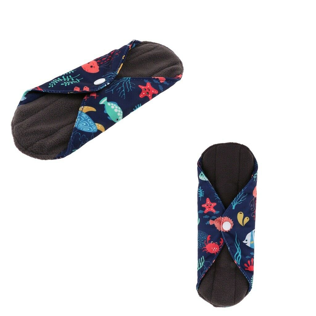 2 Pack Reusable Cloth Menstrual Pads Bamboo Charcoal Sanitary Napkins Women