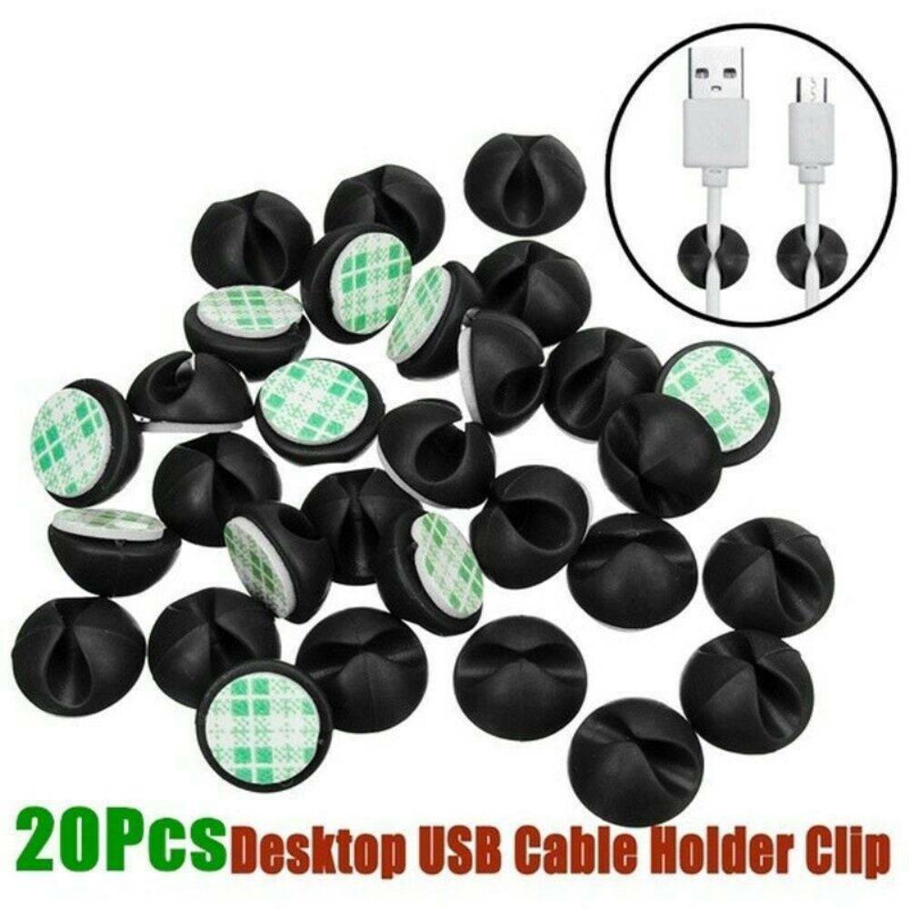 20* Cable Clips Tidy Cord Lead Desk Organiser USB Charger Holder Self-Adhesive~