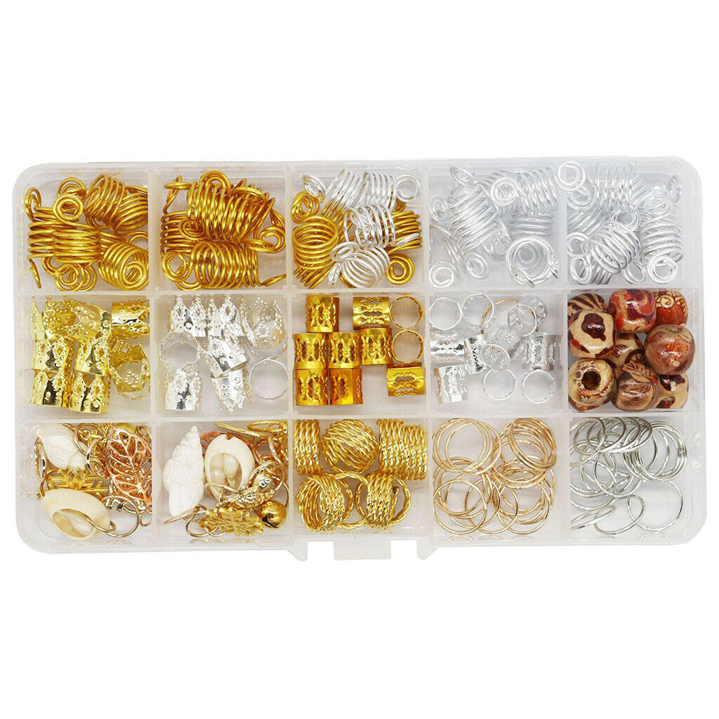 158Pcs Metal Hair Braiding Beads Aluminum Hair Coil Dreadlocks Hoops Set