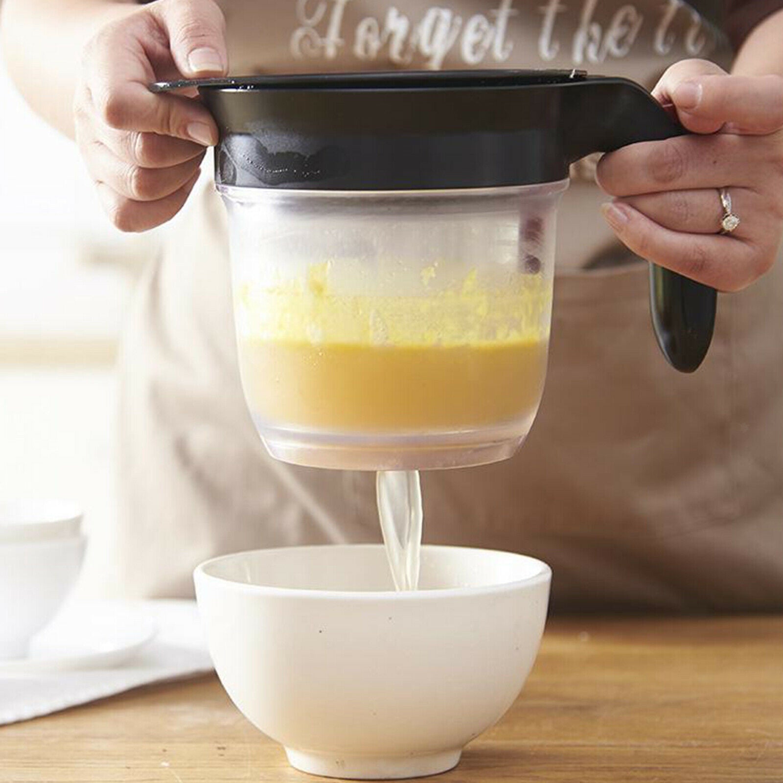 1L Oil Filter Pot Soup Cooking Grease Strainer Separator Kitchen