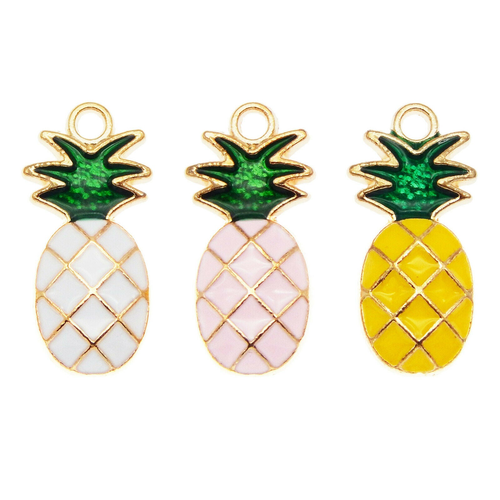 12PCS Mixed Color Enamel Alloy Cute Golden Pineapple Charms Pendant 24*11*3mm