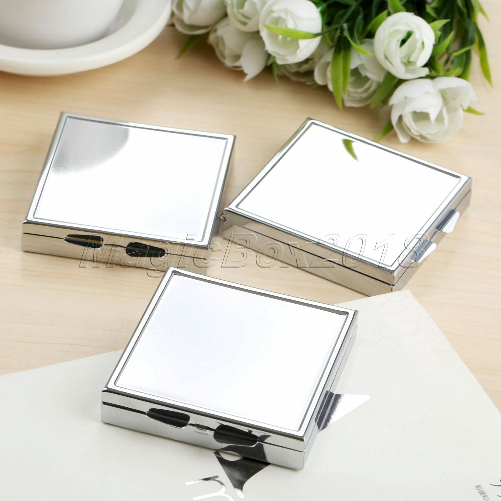 Rectangle Metal Pill Box Container Medicine Vitamin Capsule Organizer Case 4Grid