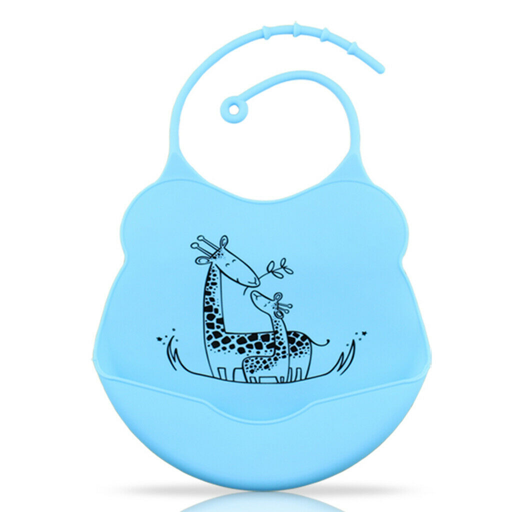 Adjustable Baby Bibs Waterproof Apron w/Food Catching Pocket Blue/Purple