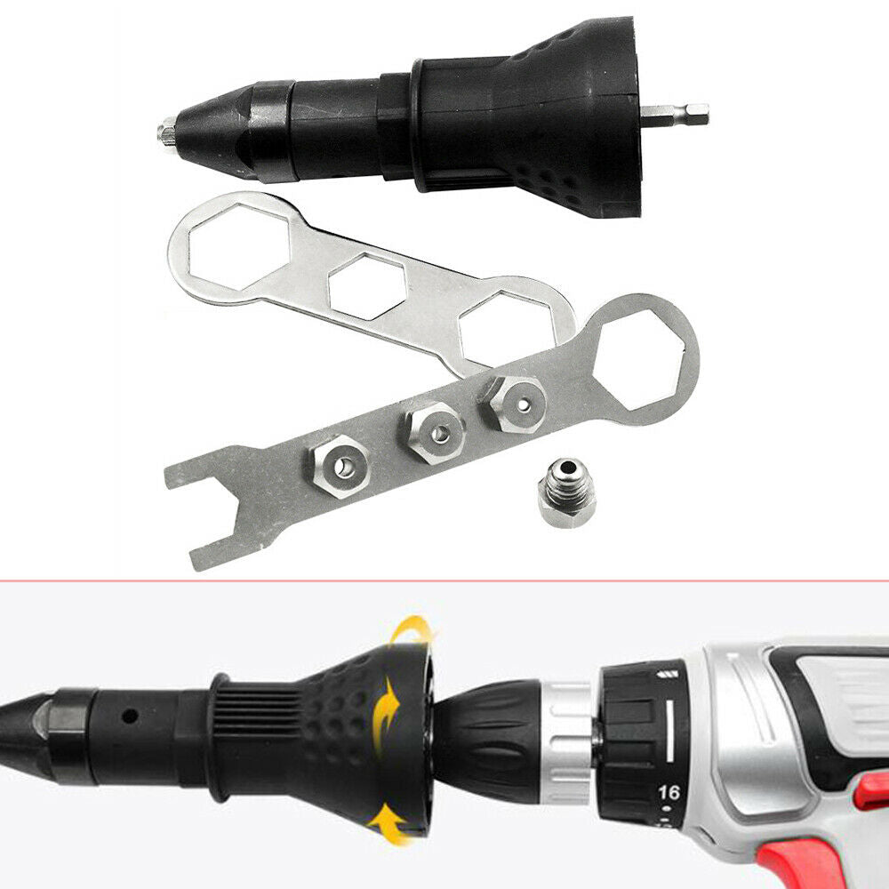 Rivet Gun Adaptor Cordless Drill Electric Nut Riveting Riveter Insert Tool Solid