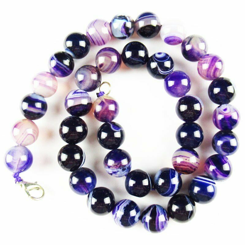 12mm Purple Onyx Agate Round Beads Pendant Necklace 17.5 inch 93g A-506DP