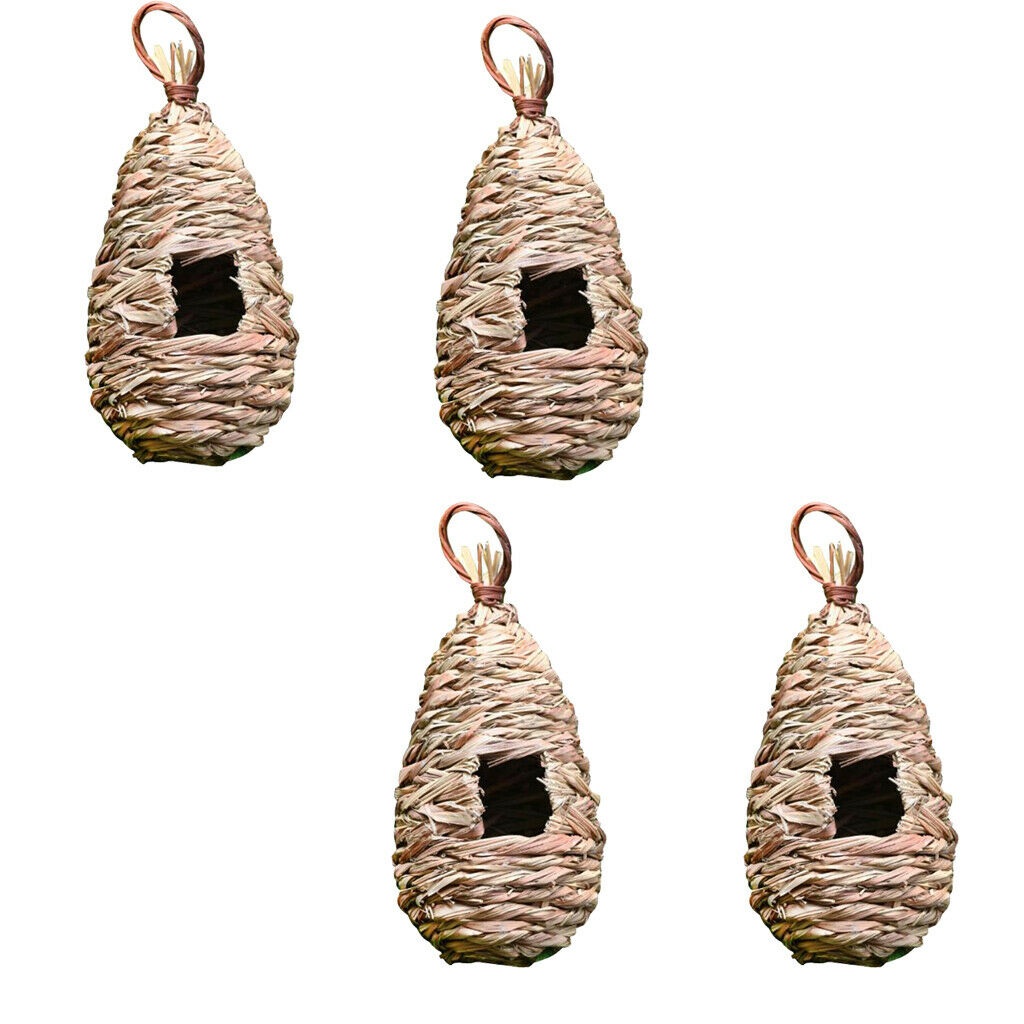 4Pcs Hibiscus Grass Hanging Birdhouse Parrot Straw Bird Nest Tree Decoration