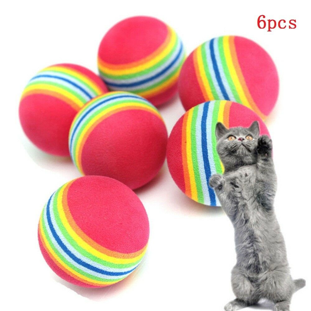 6pcs Mini Colorful Pet Cat Kitten Soft Foam Rainbow Play Balls Activity Toys