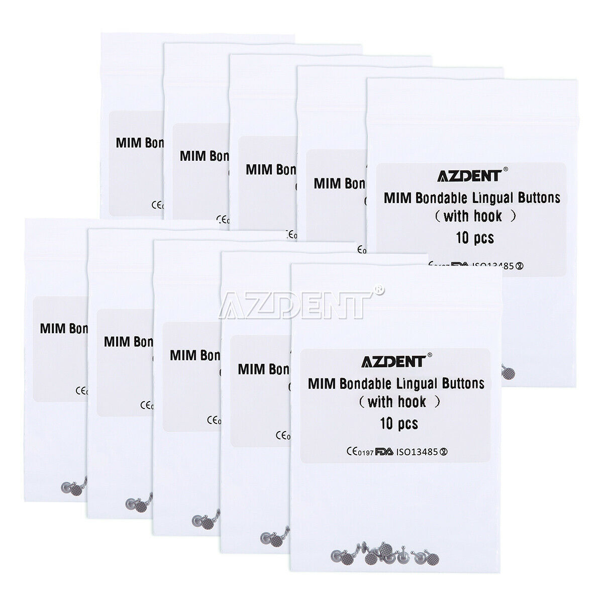 20 X AZDENT Dental Orthodontic Lingual Buttons With Hook Bondable Round Base