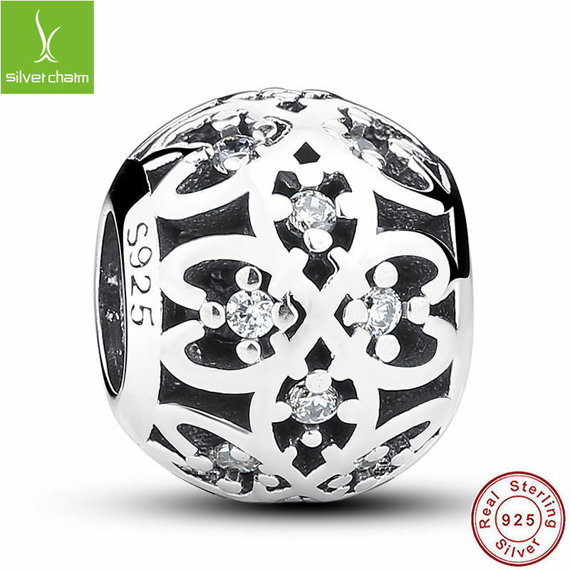 Real 925 Sterling Intricate Lattice Clear CZ World Ball Charm Authentic#791295CZ