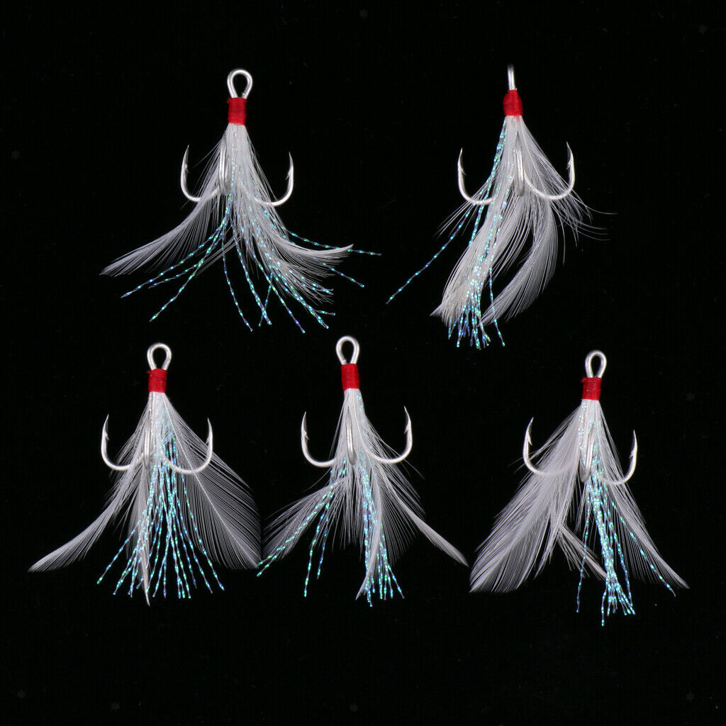 4X Treble With Feather Hook Sharp Fishing Bait White Carbon Steel Fishhook 2#