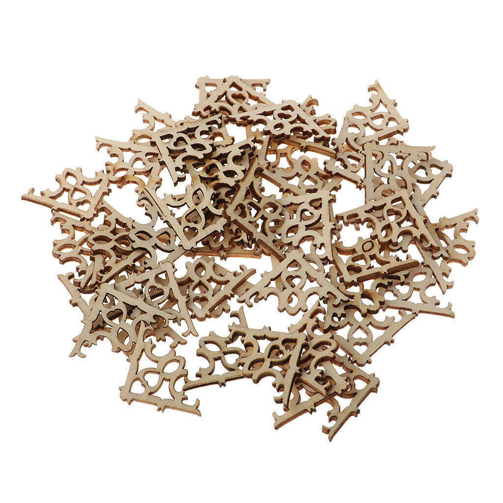 100pcs Hollow Wooden Flower Embellishments Craft Unfinished Wood Chips Craft
