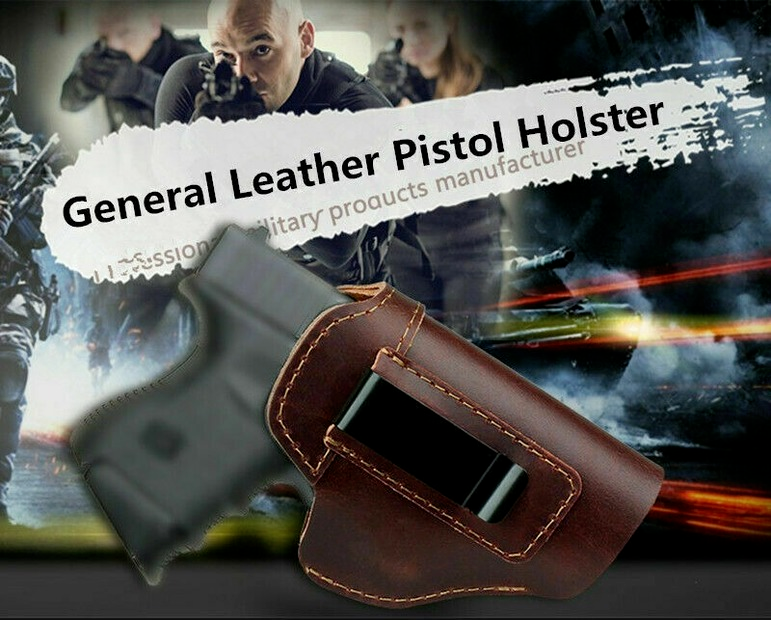 Universal Brown Leather IWB Right Hand Pistol Holster Fit Glock 17 19 26 43 S&W