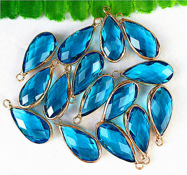 30Pcs 24x11x6mm Faceted Wrapped Blue Titanium Crystal Teardrop Pendant DIY HH816