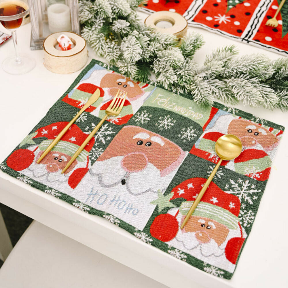 Christmas Knitted Tablecloth Santa Claus Small Tree Kitchen Placemats Decoration