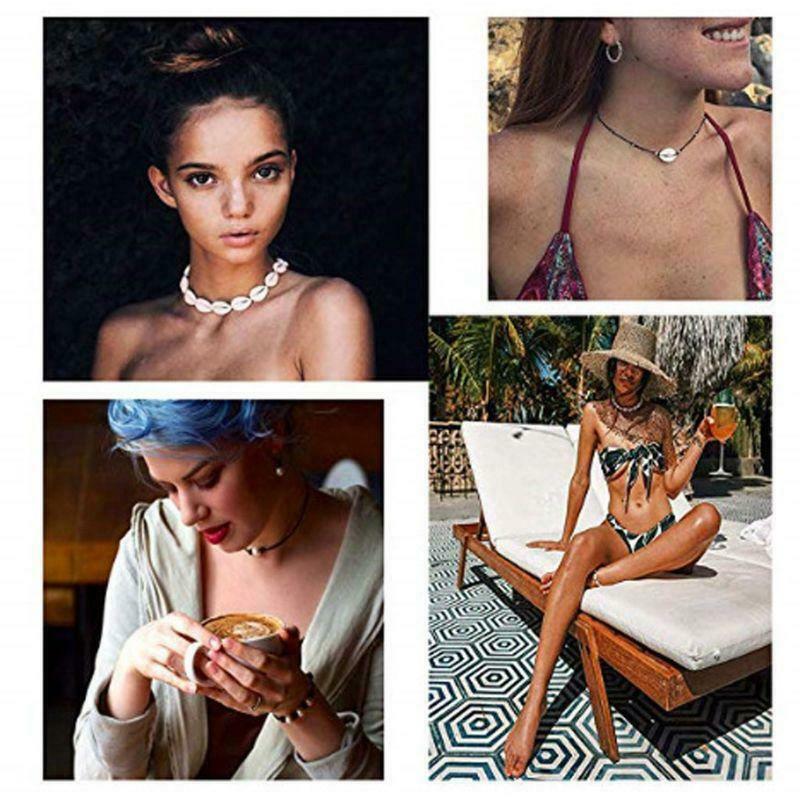 4Pcs Natural Sea Shell Pearls Choker Necklace Adjustable Hawaiian Beach Jewelry