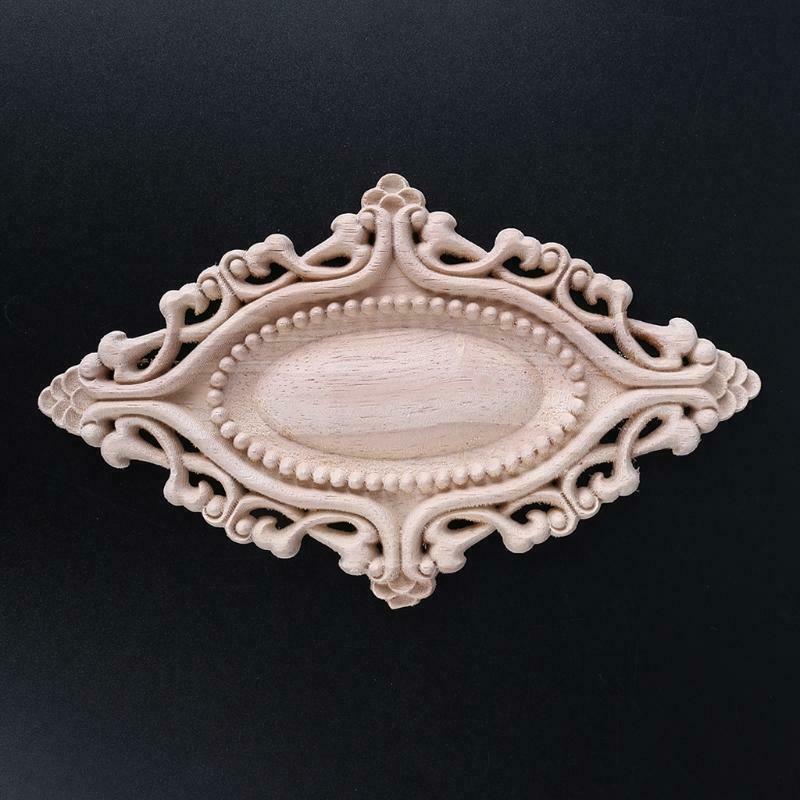 4pcs Wood Carved Onlay Applique Oval Carving Flower Unpainted Frame Furniture