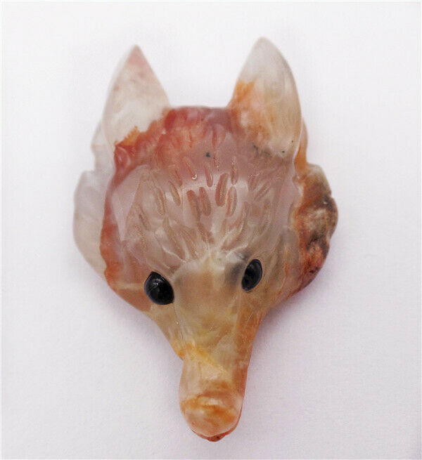 38x25x11mm Brown Red Agate Carved Fox Head Statue Healing Home Decoration HH8115