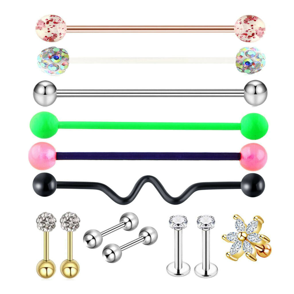 1 Set Nose Lip Tongue Eyebrow Tragus Navel Belly Ring Piercings Jewelry B-13Pcs