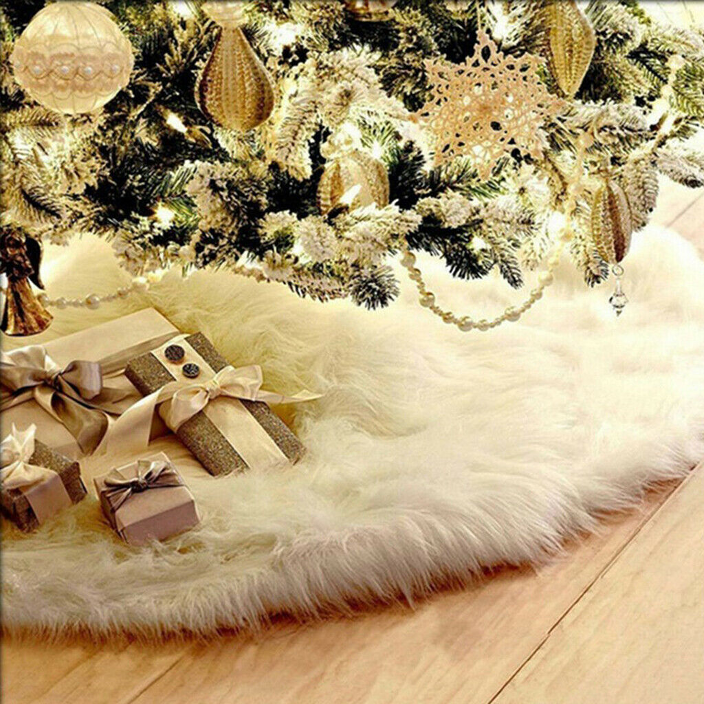 White Plush Christmas Tree Skirt Faux Fur Carpet   Tree Decorations 90cm
