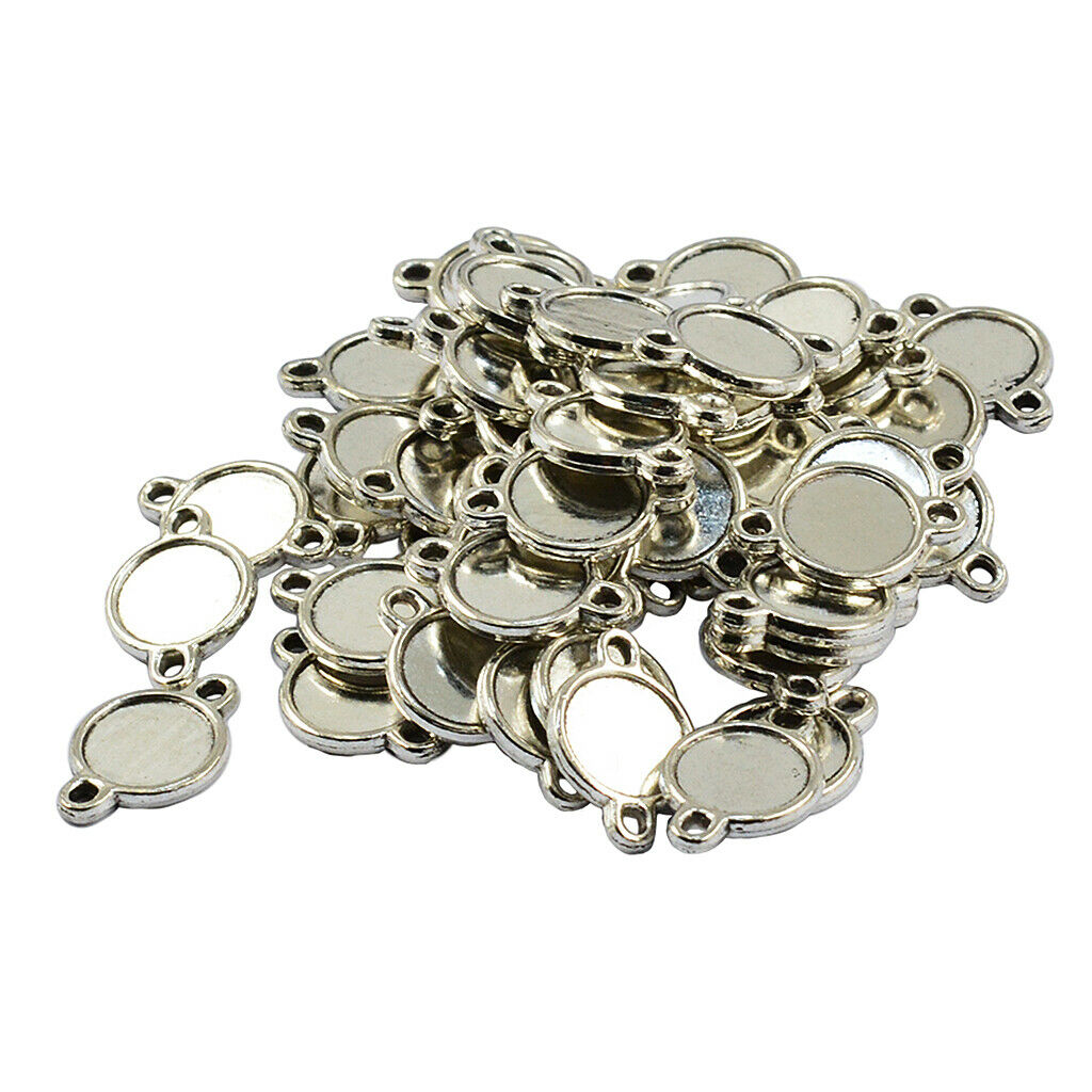 50 Set Double Sided Round Blank Bezel Pendant Trays Base Connector Cabochon