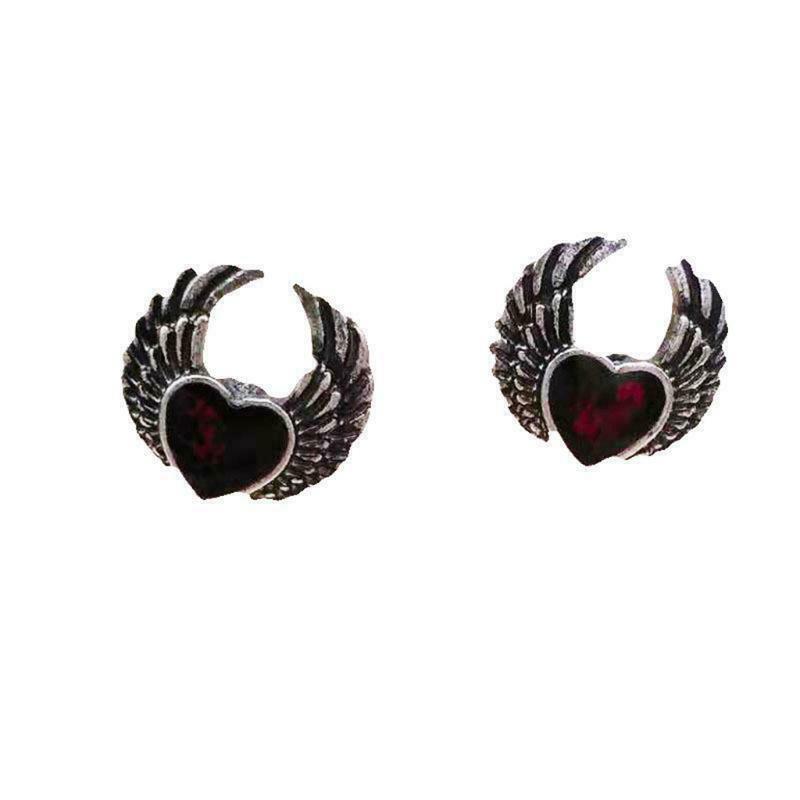 Retro Red Heart Wing Stud Earrings Gothic Red Blood Heart Earrings for Women