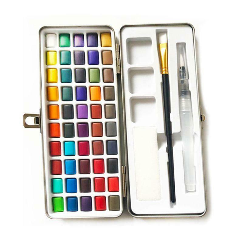 50 Colors Solid Watercolor Paint Pigment Set Portable for Beginner Drawing Art