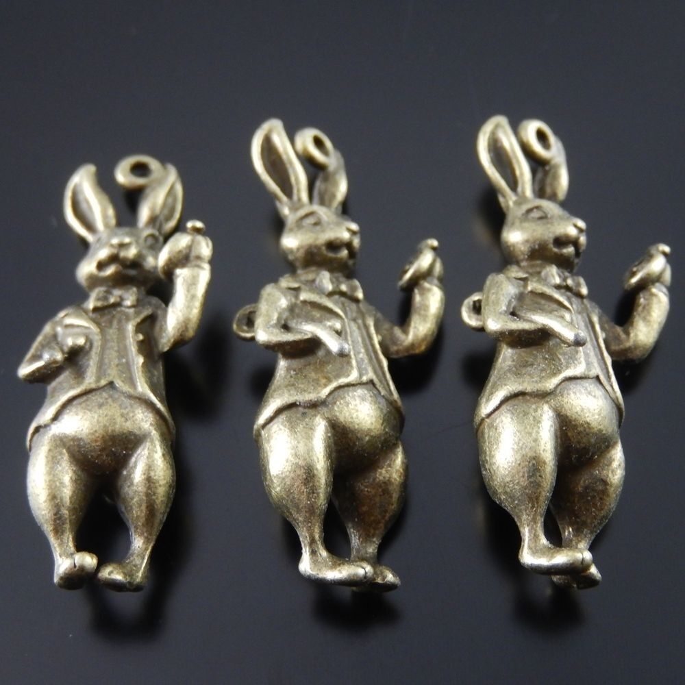 10pcs Antiqued Alice Bronze Tone Rabbit Gentleman Pendant 36*13*8mm 38634