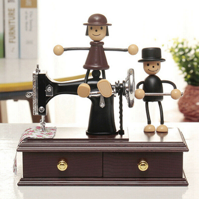 Music Box Mini Retro Sewing Clockwork Music Wood Box Home Decoration Home CrN6X5