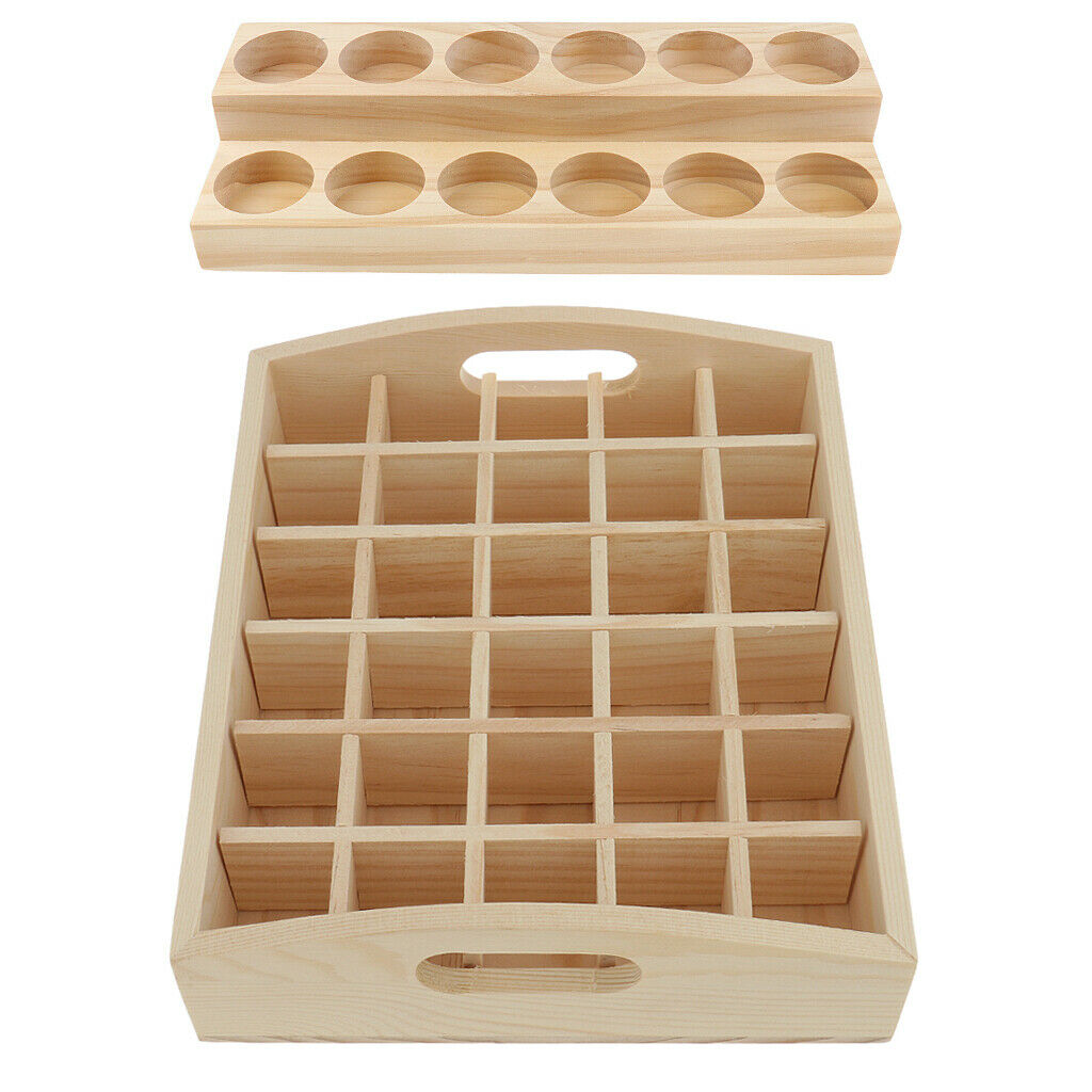 2 Pcs Natural Wood Essential Oil Box Display Storage Case Holder Rack Stand