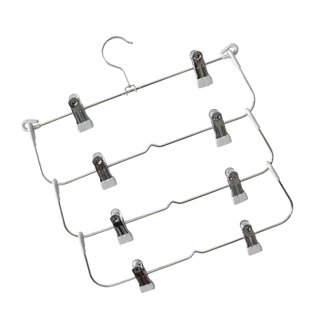 4 Tier Skirt Hangers Pants Hangers Closet Organizer Fold Up Hangers Gray
