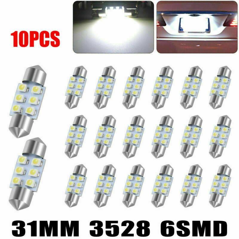 10pcs 31MM Festoon LED White Dome Map License Interior Light Bulb DE3175 6000K