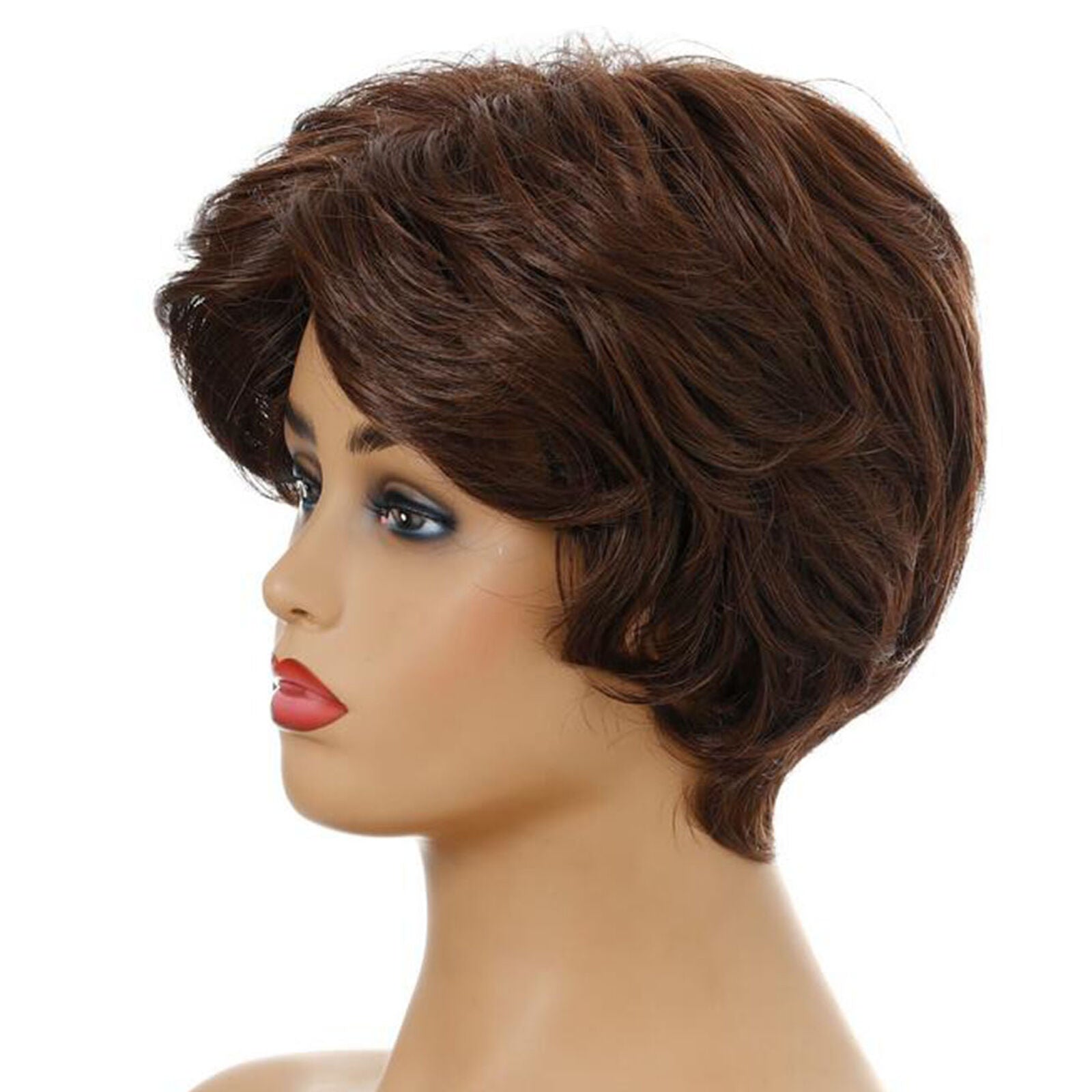 Womens Short Curly Wavy Bob Wig Synthetic Fashion Brown Hair Full Wigs