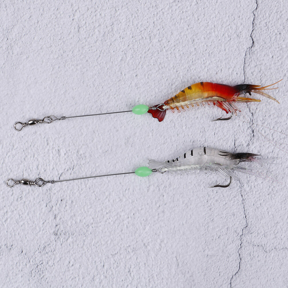 2pcs 9cm/6g Shrimp Soft Lure Fishing Artificial Bait With Glow Hook Swivels!eJBD