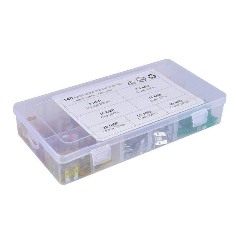 140x Nylon Mix Assorted Car Motorcycle Blade Fuse Kit 5-25A 30Amp w/Fuse Holder