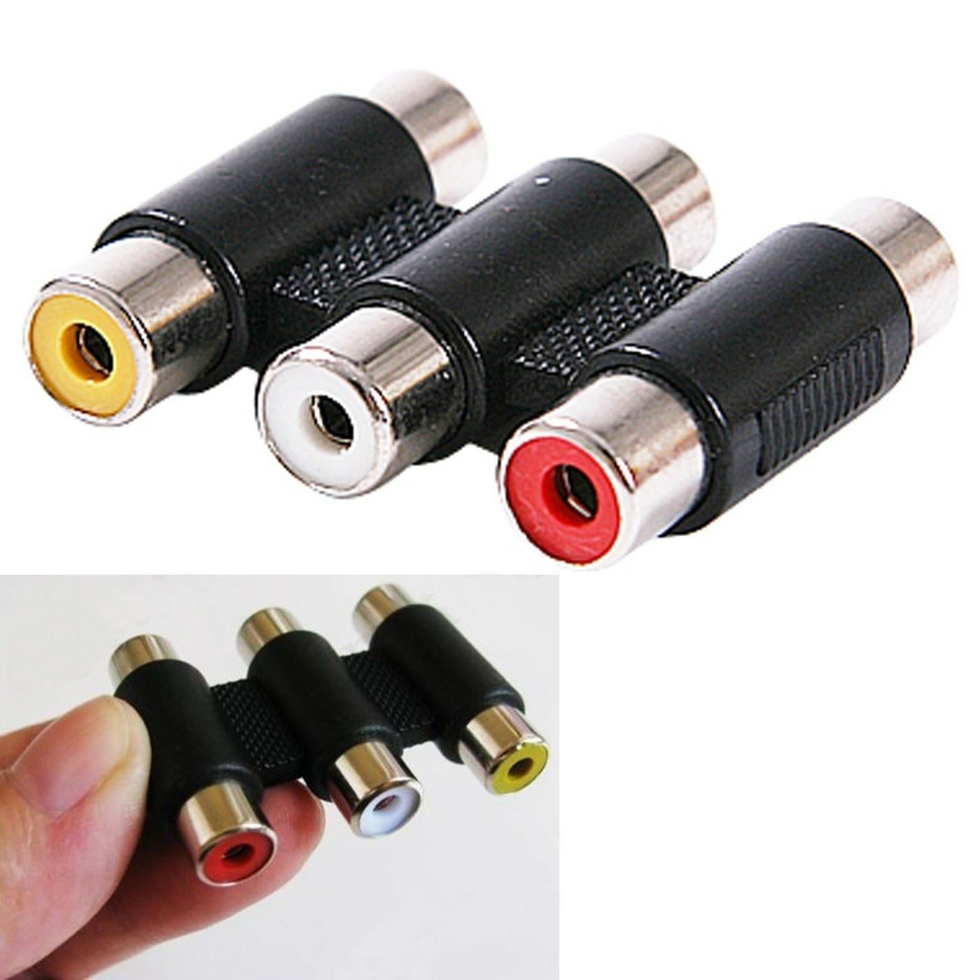 2pcs 3 RCA Audio Video AV Female to Female Coupler Jack Extender Cable Connector