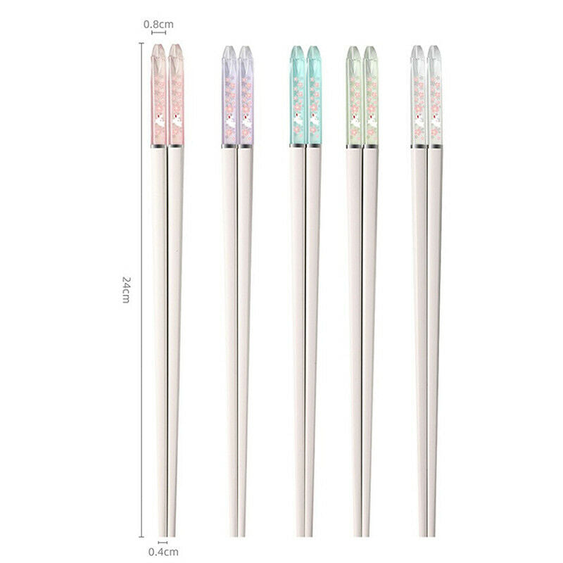 5 Pair Amber Flower Language Sakura Rabbit Pattern Alloy Chopsticks Suppl EA TL