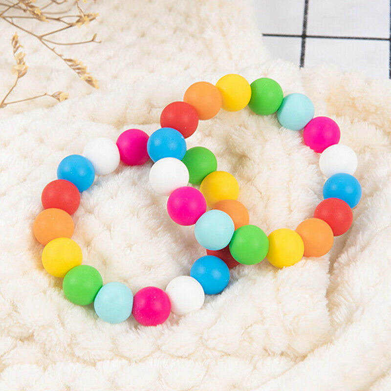 Rainbow Silicone Teething Bracelet Baby Teether Nursing Chew Beads Rattles Toys