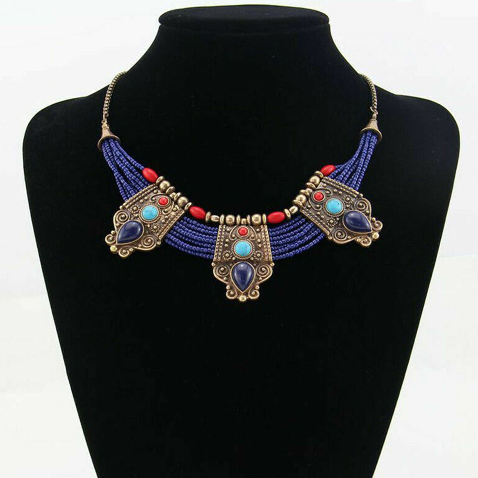 Retro Turquoise Coral Blue Bead Tibetan Necklace Lapis Stone Unique HOT