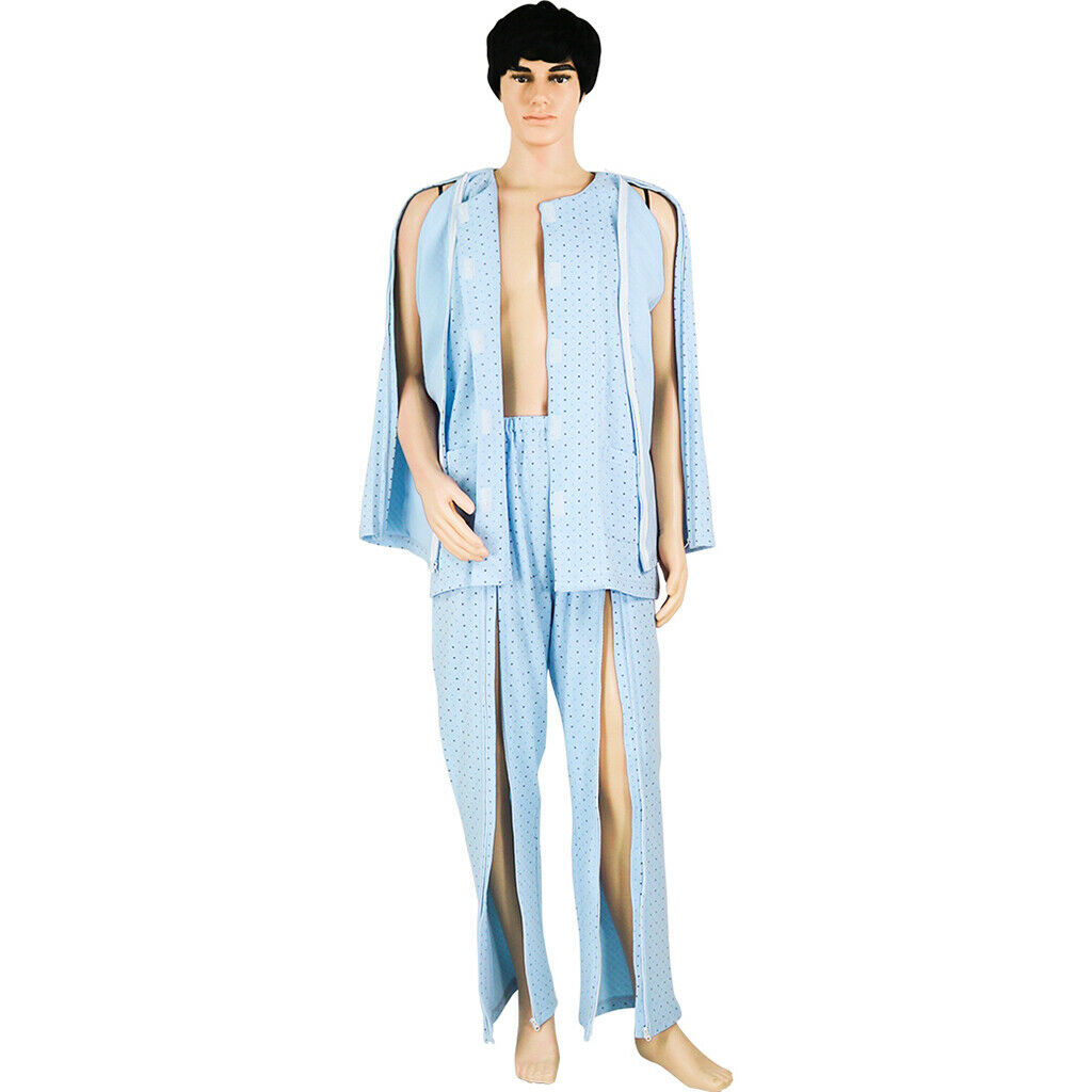 Cotton Detachable Patient Pajamas Home Care  Nursing Clothes L