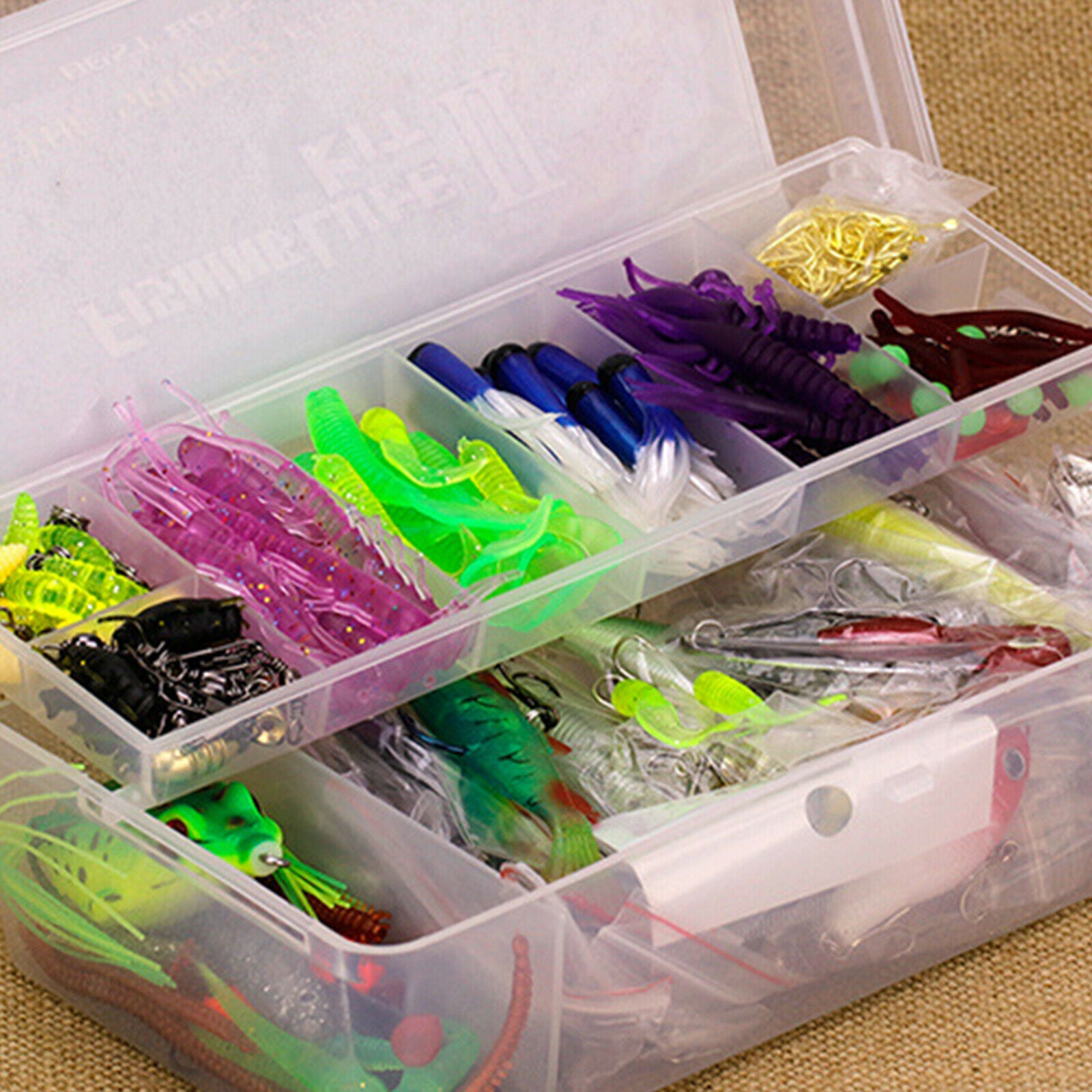 300pcs Fishing Tackles Set Trout Perch Lures Kit Worms Hooks Pliers with Box
